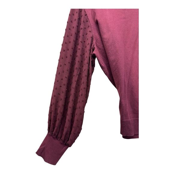 CeCe Cynthia Steffe Pullover Sweater Womens XL Burgundy Sheer Clip Dot Sleeves - Picture 7 of 11